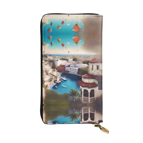 XZDAL A Travel Dreams Modische lange Clutch-Geldbörse aus Leder mit Kartenfächern, Geldfach und Münzfach mit Reißverschluss von XZDAL