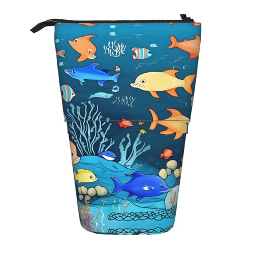 XZDAL Blaues Underwater World of Fish Federmäppchen mit erweiterbarem Design, tragbare und leichte Aufbewahrung für Schreibwaren, kleine Gegenstände von XZDAL