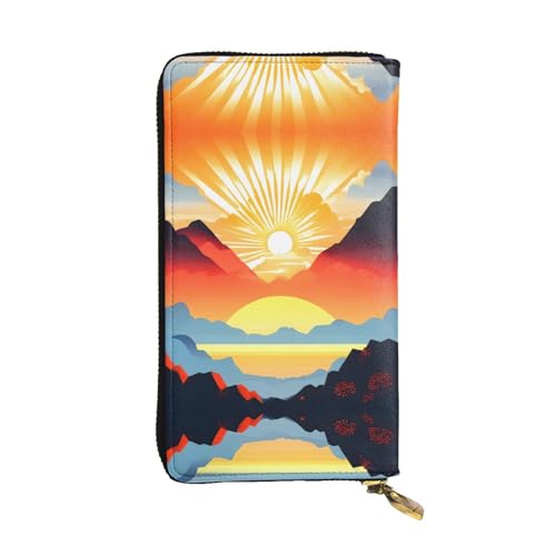 XZDAL Bright Sunrise modische Leder-Clutch-Geldbörse mit Kartenfächern, Geldfach und Münzfach mit Reißverschluss von XZDAL