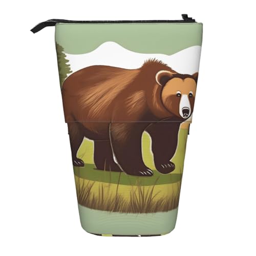 XZDAL Brown Bear Walking Federmäppchen mit erweiterbarem Design, tragbare und leichte Aufbewahrung für Schreibwaren, kleine Gegenstände von XZDAL
