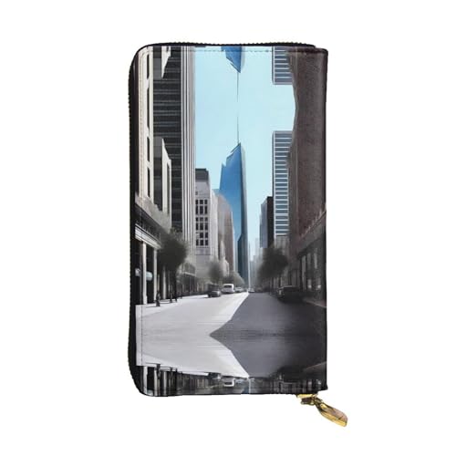 XZDAL City Street Modische Leder-Clutch-Geldbörse mit Kartenfächern, Geldfach und Münzfach mit Reißverschluss von XZDAL