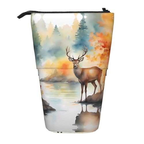 XZDAL Deer by The River Federmäppchen mit erweiterbarem Design, tragbare und leichte Aufbewahrung für Schreibwaren, kleine Gegenstände von XZDAL