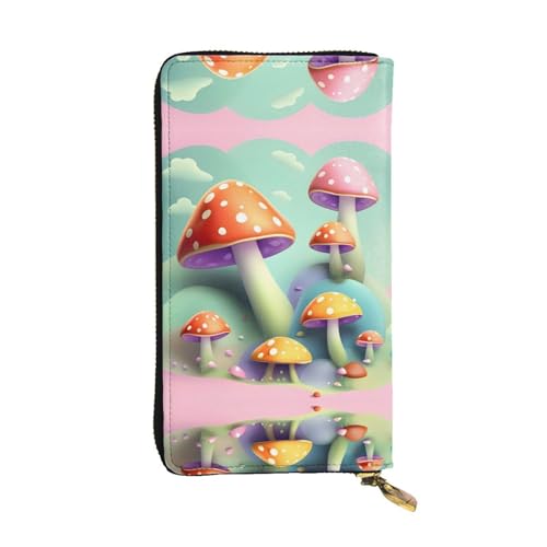 XZDAL Dreamy Little Mushroom modische Leder-Clutch-Geldbörse mit Kartenfächern, Geldfach und Münzfach mit Reißverschluss von XZDAL