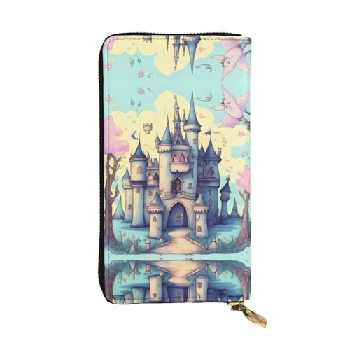 XZDAL Fairytale Castle Modische Leder-Clutch-Geldbörse mit Kartenfächern, Geldfach und Münzfach mit Reißverschluss von XZDAL