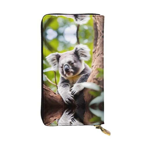 XZDAL Happy Cute Koala modische Leder-Clutch-Geldbörse mit Kartenfächern, Geldfach und Münzfach mit Reißverschluss von XZDAL