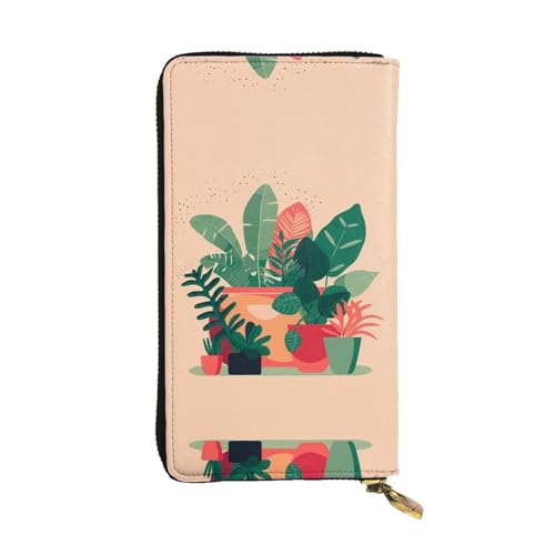 XZDAL Kleine grüne Pflanzen modische Leder-Clutch-Geldbörse mit Kartenfächern, Geldfach und Münzfach mit Reißverschluss von XZDAL