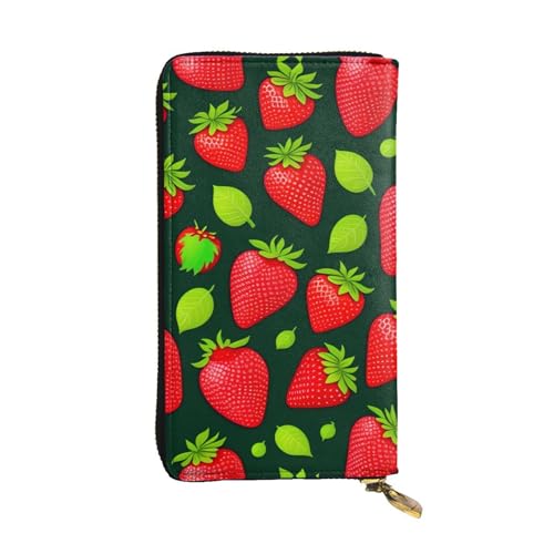 XZDAL Langes Clutch-Portemonnaie aus Leder, Standardform, Erdbeeren, mit Kartenfächern, Bargeldfach und Münzfach mit Reißverschluss von XZDAL