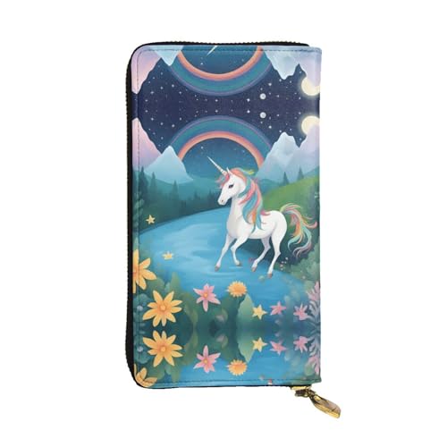 XZDAL Laufende Einhörner modische Leder-Clutch-Geldbörse mit Kartenfächern, Geldfach und Münzfach mit Reißverschluss von XZDAL