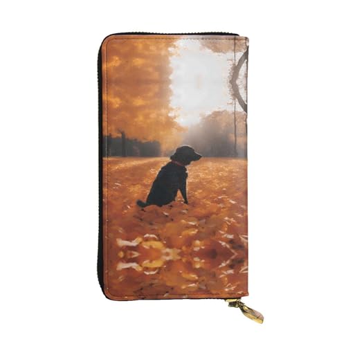 XZDAL Leaves with Dogs Modische Leder-Clutch-Geldbörse mit Kartenfächern, Geldfach und Münzfach mit Reißverschluss von XZDAL