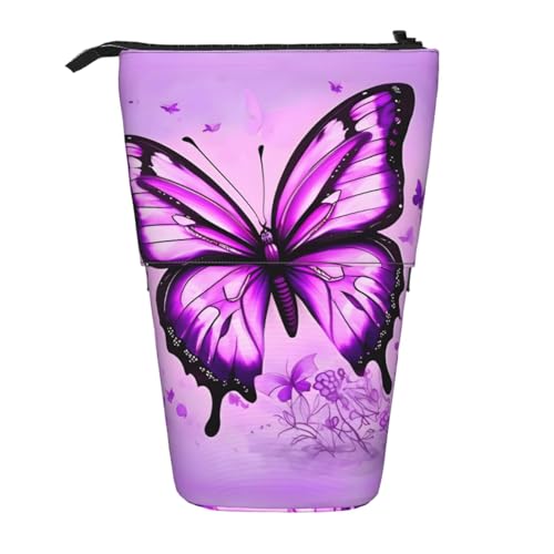 XZDAL Lila Schmetterling Federmäppchen mit erweiterbarem Design, tragbare und leichte Aufbewahrung für Schreibwaren, kleine Gegenstände von XZDAL