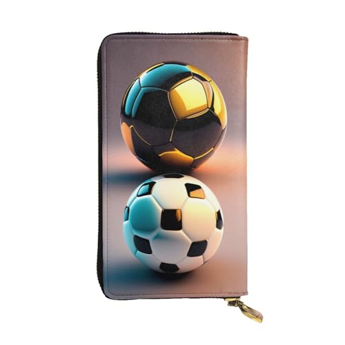 XZDAL Modische Clutch aus Leder, Motiv: Fußball auf dem Hintergrund, lang, mit Kartenfächern, Geldfach und Münzfach mit Reißverschluss von XZDAL
