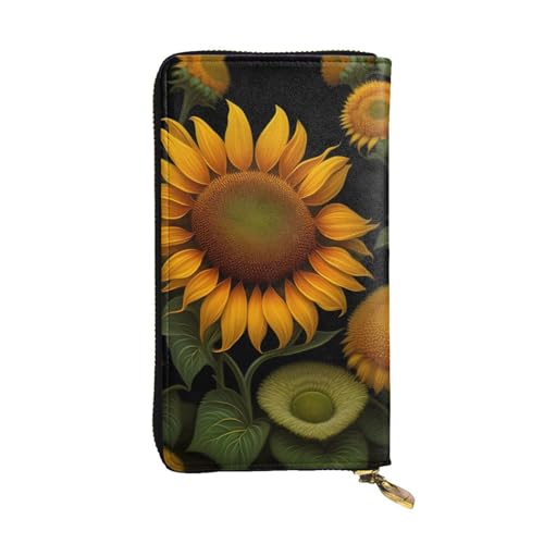 XZDAL Modische Clutch aus Leder, Motiv: Sonnenblumen und Schmetterlinge, lang, mit Kartenfächern, Geldfach und Münzfach mit Reißverschluss von XZDAL