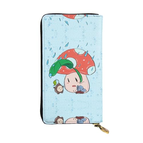 XZDAL Modische Geldbörse aus Leder mit Sonnenblumenkernen und Pilzen, lang, mit Kartenfächern, Geldfach und Münzfach mit Reißverschluss von XZDAL