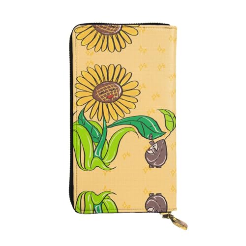 XZDAL Modische Geldbörse aus Leder mit Sonnenblumenkernen und Sonnenblumen, lang, mit Kartenfächern, Geldfach und Münzfach mit Reißverschluss von XZDAL