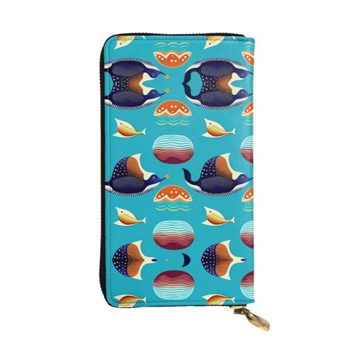 XZDAL Modische Geldbörse aus Leder mit tropischem Fischmuster, lange Clutch-Geldbörse mit Kartenfächern, Geldfach und Münzfach mit Reißverschluss von XZDAL