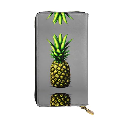 XZDAL Modische Geldbörse mit Cartoon-Ananas, Leder, lang, mit Kartenfächern, Bargeldfach und Münzfach mit Reißverschluss von XZDAL
