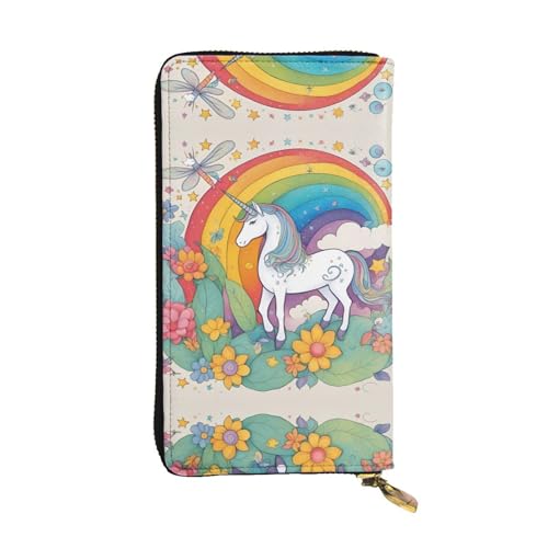 XZDAL Modische Geldbörse mit Cartoon-Einhörnern, Leder, lang, mit Kartenfächern, Bargeldfach und Münzfach mit Reißverschluss von XZDAL