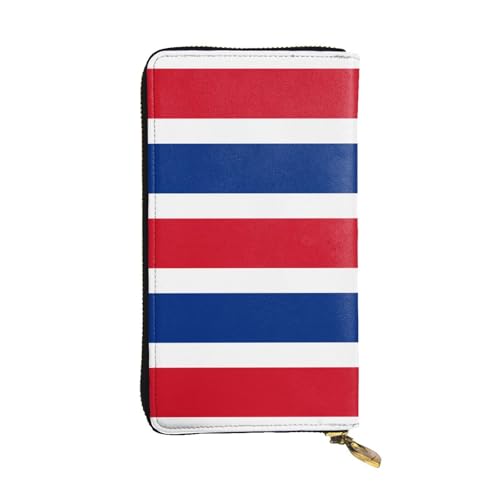 XZDAL Modische Geldbörse mit Flagge von Costa Rica, Leder, lang, mit Kartenfächern, Bargeldfach und Münzfach mit Reißverschluss von XZDAL