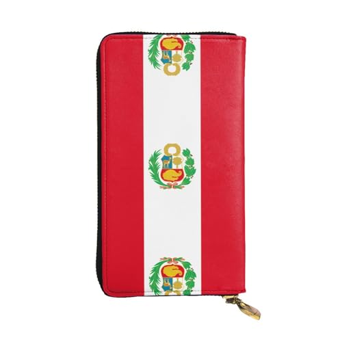 XZDAL Modische Geldbörse mit Flagge von Peru, Leder, lang, mit Kartenfächern, Bargeldfach und Münzfach mit Reißverschluss von XZDAL