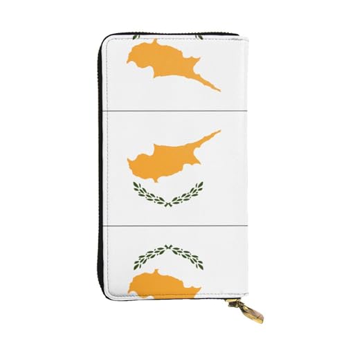 XZDAL Modische Geldbörse mit Flagge von Zypern, Leder, lang, mit Kartenfächern, Bargeldfach und Münzfach mit Reißverschluss von XZDAL