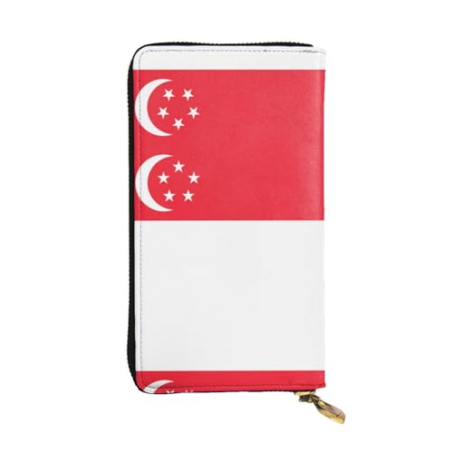 XZDAL Modische Geldbörse mit Singapur-Flagge, Leder, lang, mit Kartenfächern, Bargeldfach und Münzfach mit Reißverschluss von XZDAL
