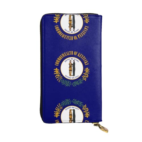 XZDAL Modische Geldbörse mit Staatsflagge von Kentucky, Leder, lang, mit Kartenfächern, Bargeldfach und Münzfach mit Reißverschluss von XZDAL