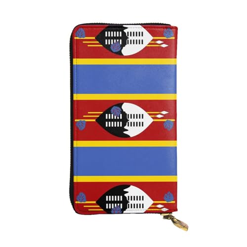 XZDAL Modische Geldbörse mit Swasiland-Flagge, Leder, lang, mit Kartenfächern, Geldfach und Münzfach mit Reißverschluss von XZDAL