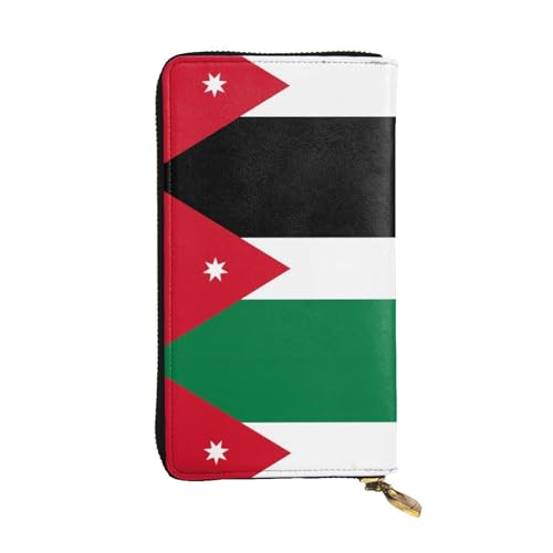 XZDAL Modische Geldbörse mit jordanischer Flagge, Leder, lang, mit Kartenfächern, Geldfach und Münzfach mit Reißverschluss von XZDAL