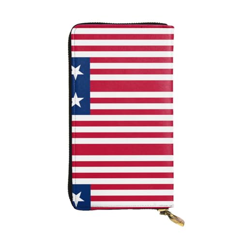 XZDAL Modische Geldbörse mit liberianischer Flagge, Leder, lang, mit Kartenfächern, Bargeldfach und Münzfach mit Reißverschluss von XZDAL