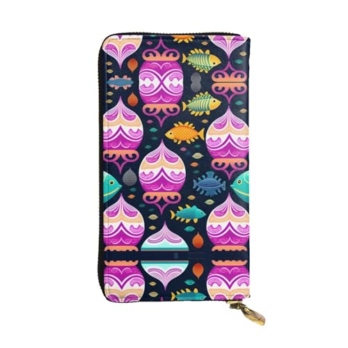 XZDAL Modische Geldbörse mit tropischen Fischen, aus Leder, lang, mit Kartenfächern, Bargeldfach und Münzfach mit Reißverschluss von XZDAL