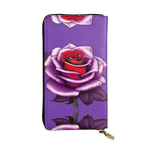 XZDAL Modische Leder-Clutch-Geldbörse mit Kartenfächern, Geldfach und Münzfach mit Reißverschluss, Fuchsia Rose von XZDAL