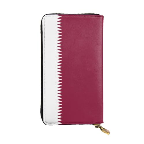 XZDAL Modische Leder-Clutch-Geldbörse mit Katar-Flagge, mit Kartenfächern, Bargeldfach und Münzfach mit Reißverschluss von XZDAL