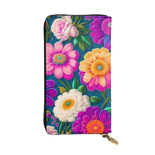 XZDAL Modische Leder-Clutch-Geldbörse mit dicken Blumen, Kartenfächern, Bargeldfach und Münzfach mit Reißverschluss von XZDAL