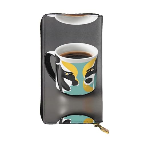 XZDAL Mug Coffee Modische Ledergeldbörse mit Kartenfächern, Geldfach und Münzfach mit Reißverschluss von XZDAL