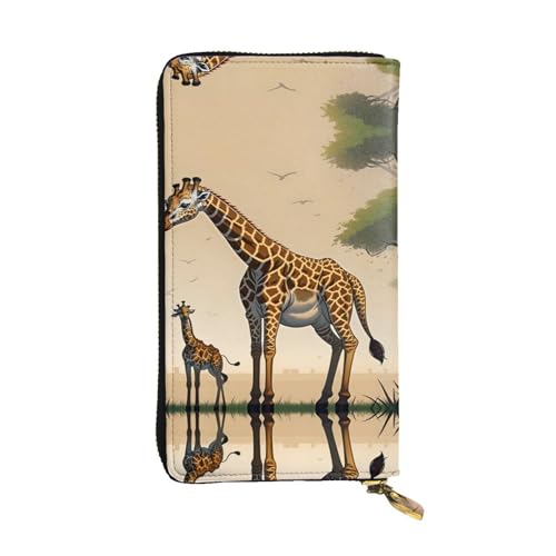 XZDAL Mutter und Kind Giraffe modische Leder lange Clutch Geldbörse mit Kartenfächern, Bargeldfach und Münzfach mit Reißverschluss von XZDAL