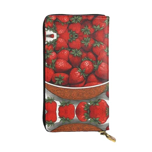 XZDAL Niedliche Erdbeeren-Geldbörse aus Leder, lang, mit Kartenfächern, Geldfach und Münzfach mit Reißverschluss von XZDAL