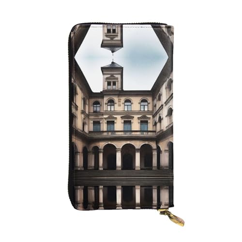 XZDAL Old Architecture modische Leder-Clutch-Geldbörse mit Kartenfächern, Geldfach und Münzfach mit Reißverschluss von XZDAL