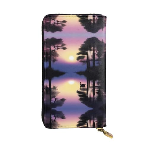 XZDAL Peaceful Dawn modische Leder-Clutch-Geldbörse mit Kartenfächern, Geldfach und Münzfach mit Reißverschluss von XZDAL