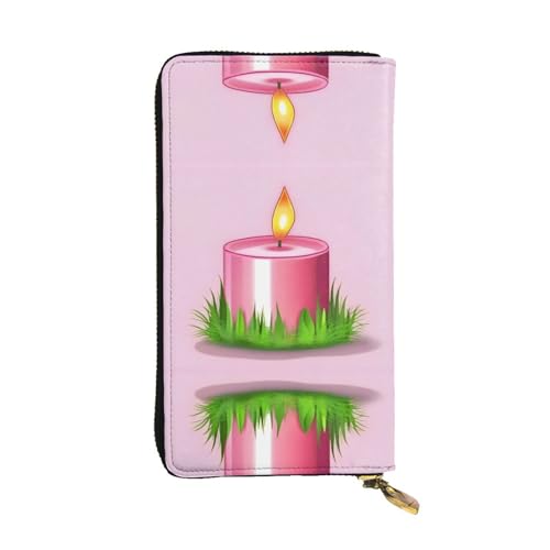 XZDAL Pink Candle modische Leder-Clutch-Geldbörse mit Kartenfächern, Geldfach und Münzfach mit Reißverschluss von XZDAL