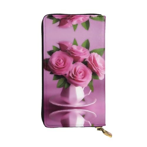 XZDAL Pink Delight modische Leder-Clutch-Geldbörse mit Kartenfächern, Geldfach und Münzfach mit Reißverschluss von XZDAL