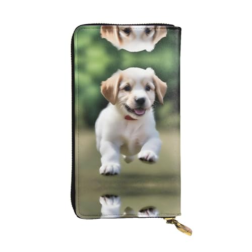 XZDAL Playful Puppy Modische Leder-Clutch-Geldbörse mit Kartenfächern, Geldfach und Münzfach mit Reißverschluss von XZDAL