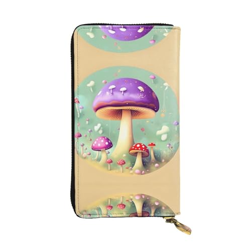 XZDAL Purple Dream Mushroom modische Leder-Clutch-Geldbörse mit Kartenfächern, Geldfach und Münzfach mit Reißverschluss von XZDAL
