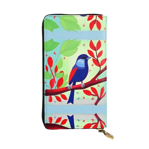 XZDAL Red Leaf Bird modische Leder-Clutch-Geldbörse mit Kartenfächern, Geldfach und Münzfach mit Reißverschluss von XZDAL