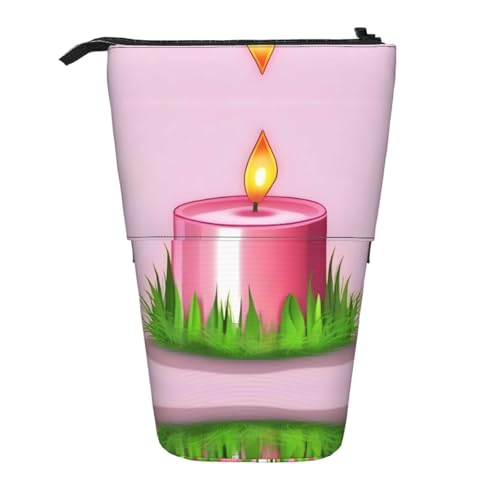 XZDAL Rosa Kerzen-Federmäppchen mit erweiterbarem Design, tragbare und leichte Aufbewahrung für Schreibwaren, kleine Gegenstände von XZDAL