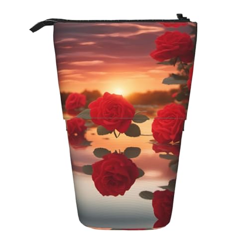 XZDAL Rote Rosen bei Sonnenuntergang Federmäppchen mit erweiterbarem Design, tragbare und leichte Aufbewahrung für Schreibwaren, kleine Gegenstände von XZDAL
