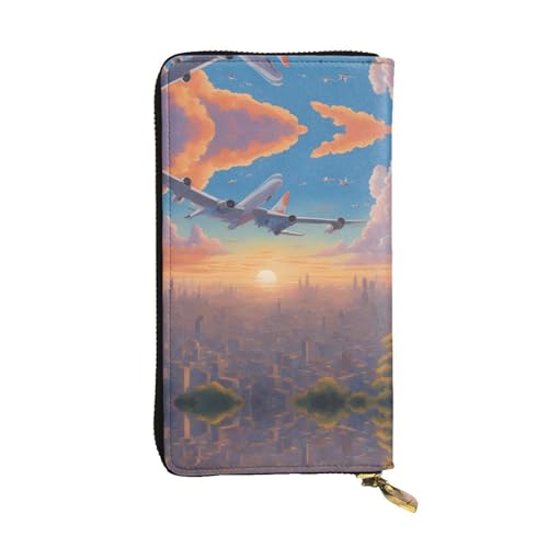 XZDAL Schöne Flugzeug-modische Leder-Clutch-Geldbörse mit Kartenfächern, Geldfach und Münzfach mit Reißverschluss von XZDAL