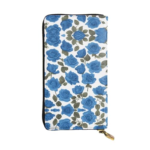 XZDAL Schöne blaue Rosen, modische Leder-Clutch-Geldbörse mit Kartenfächern, Geldfach und Münzfach mit Reißverschluss von XZDAL