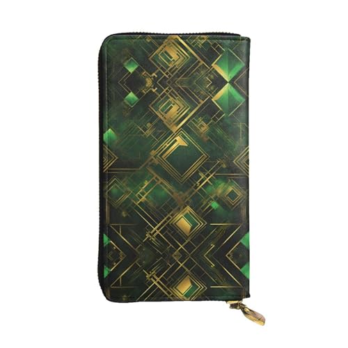XZDAL Schwarze und grüne karierte modische Leder-Clutch-Geldbörse mit Kartenfächern, Bargeldfach und Münzfach mit Reißverschluss von XZDAL