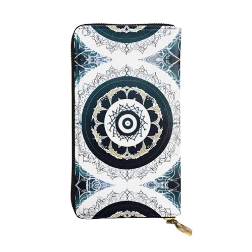 XZDAL Schwarze und weiße runde Totem-Geldbörse aus Leder, lang, mit Kartenfächern, Geldfach und Münzfach mit Reißverschluss von XZDAL