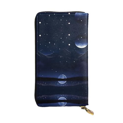 XZDAL Serene Blue Night View Modische Leder-Clutch-Geldbörse mit Kartenfächern, Geldfach und Münzfach mit Reißverschluss von XZDAL